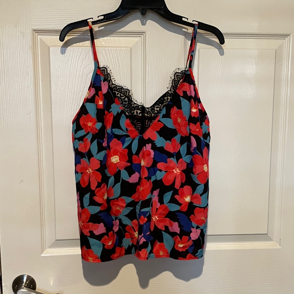 SHEIN Black and Red Floral Lace Cami Top Size XL